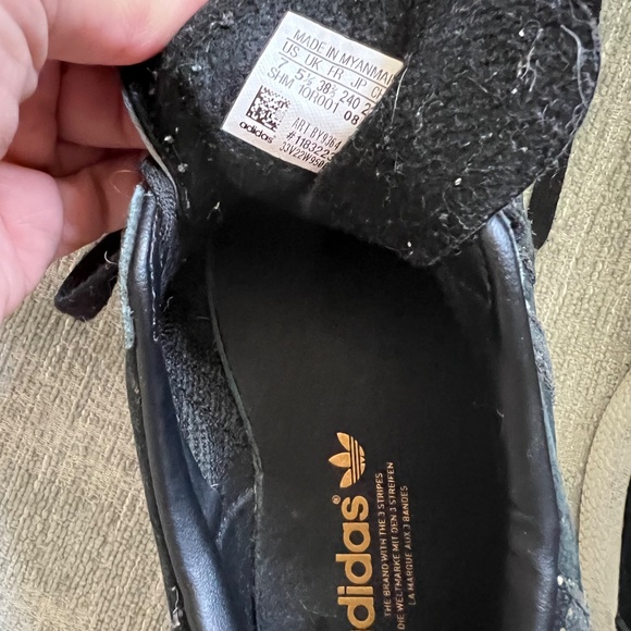 Adidas Gazelle Black Suede and Gold Gazelle Sneakers, Size 7 - Picture 6 of 7